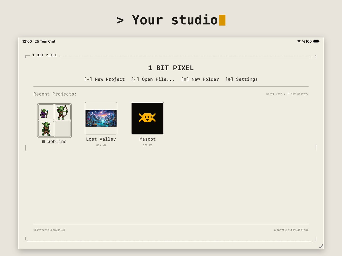 Project gallery with folders and animated previews